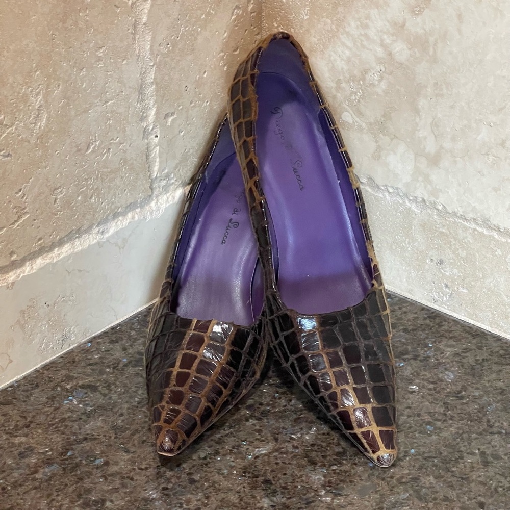 Diego Di Lucca Brown Leather Animal Print Pumps